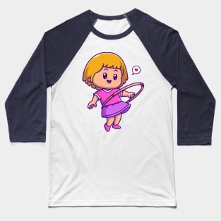 Cute Girl Playing Hula Hoop Cartoon Baseball T-Shirt